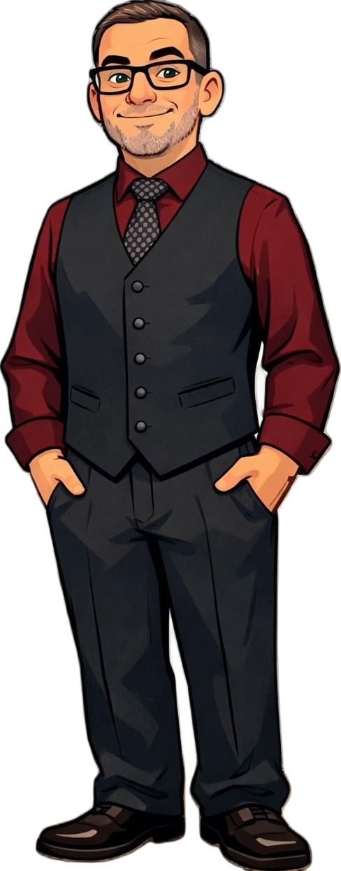 Michael in suit cartoon